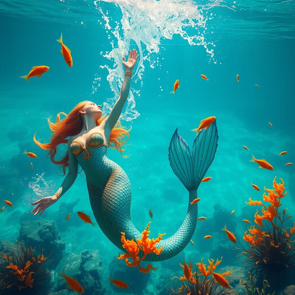 Surreal Underwater Mermaid with Art Nouveau Style
