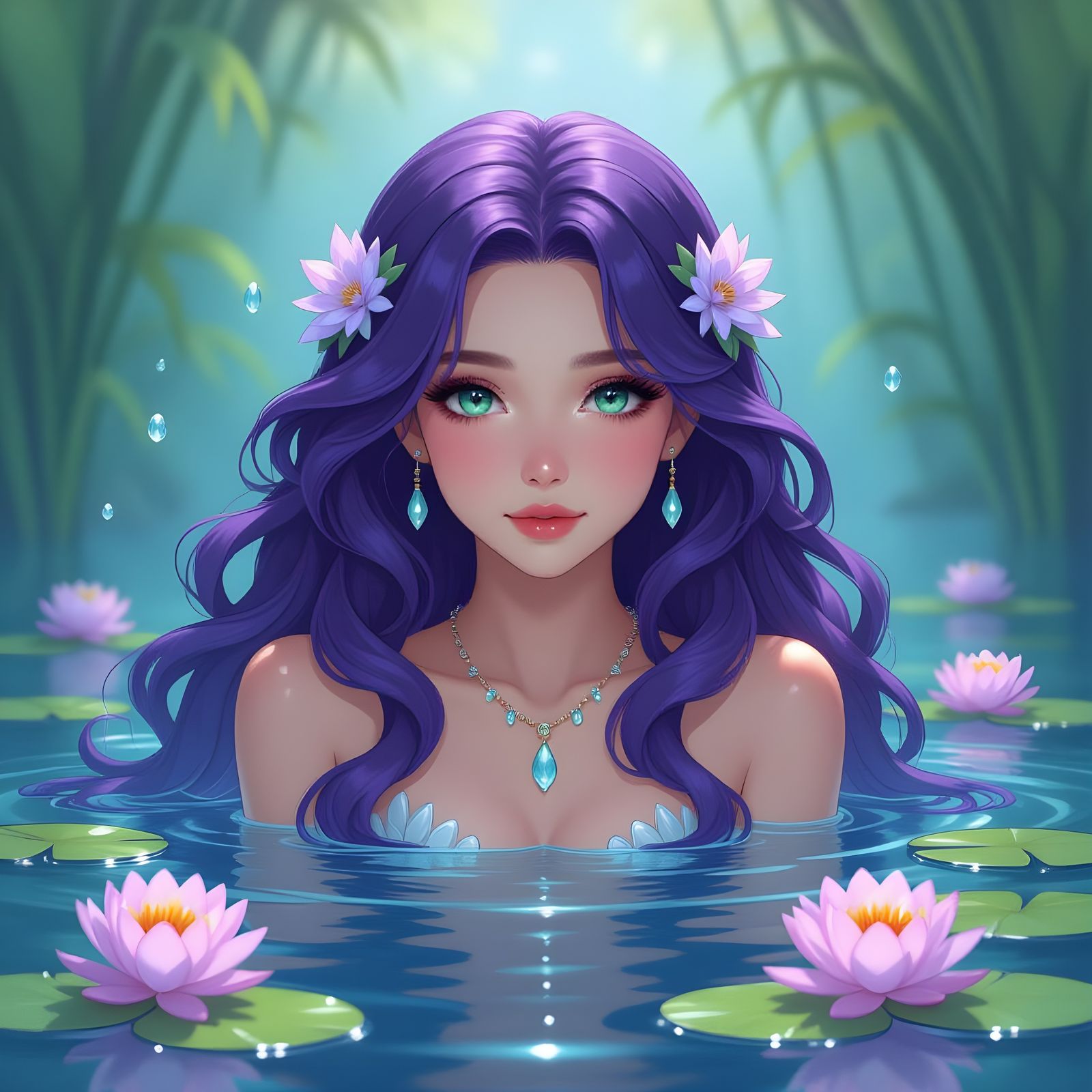 Water Nymph Portrait with Art Nouveau Elegance