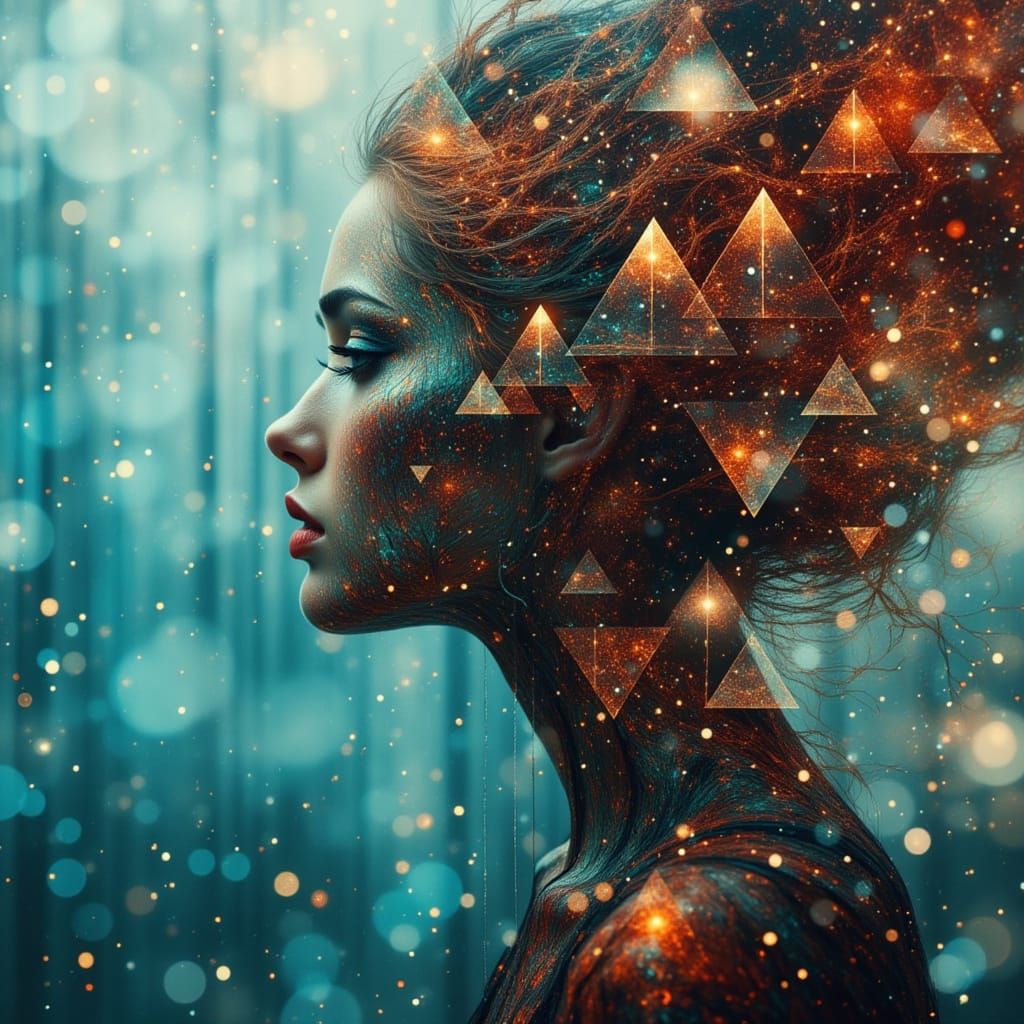 Surreal Geometry Double Exposure in Rich Colors