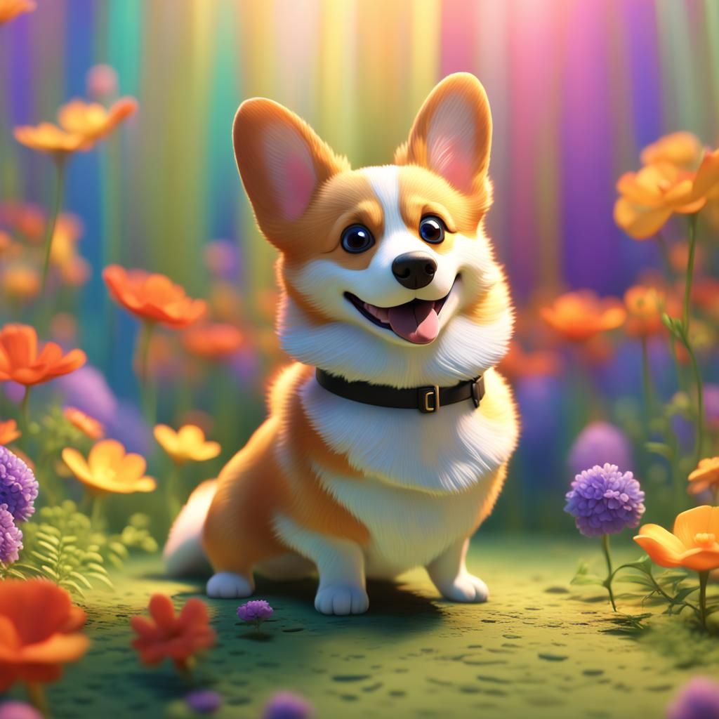 Corgi as Monet Painting in Pixar Style