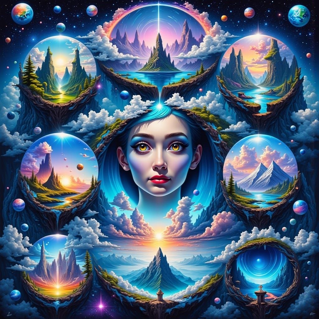 Mystical Woman with Vortex Portals to Other Worlds