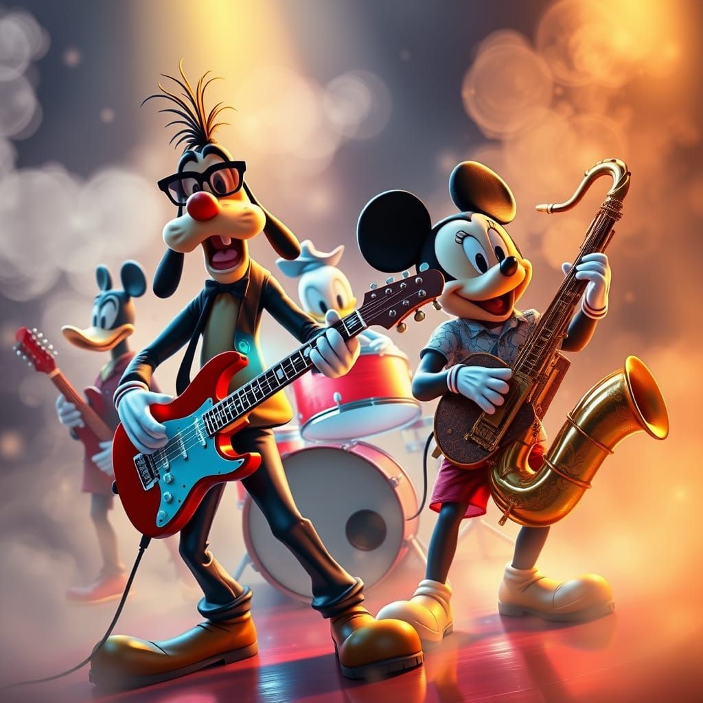 Electric Dreamscape: Goofy Rocks Out with Friends