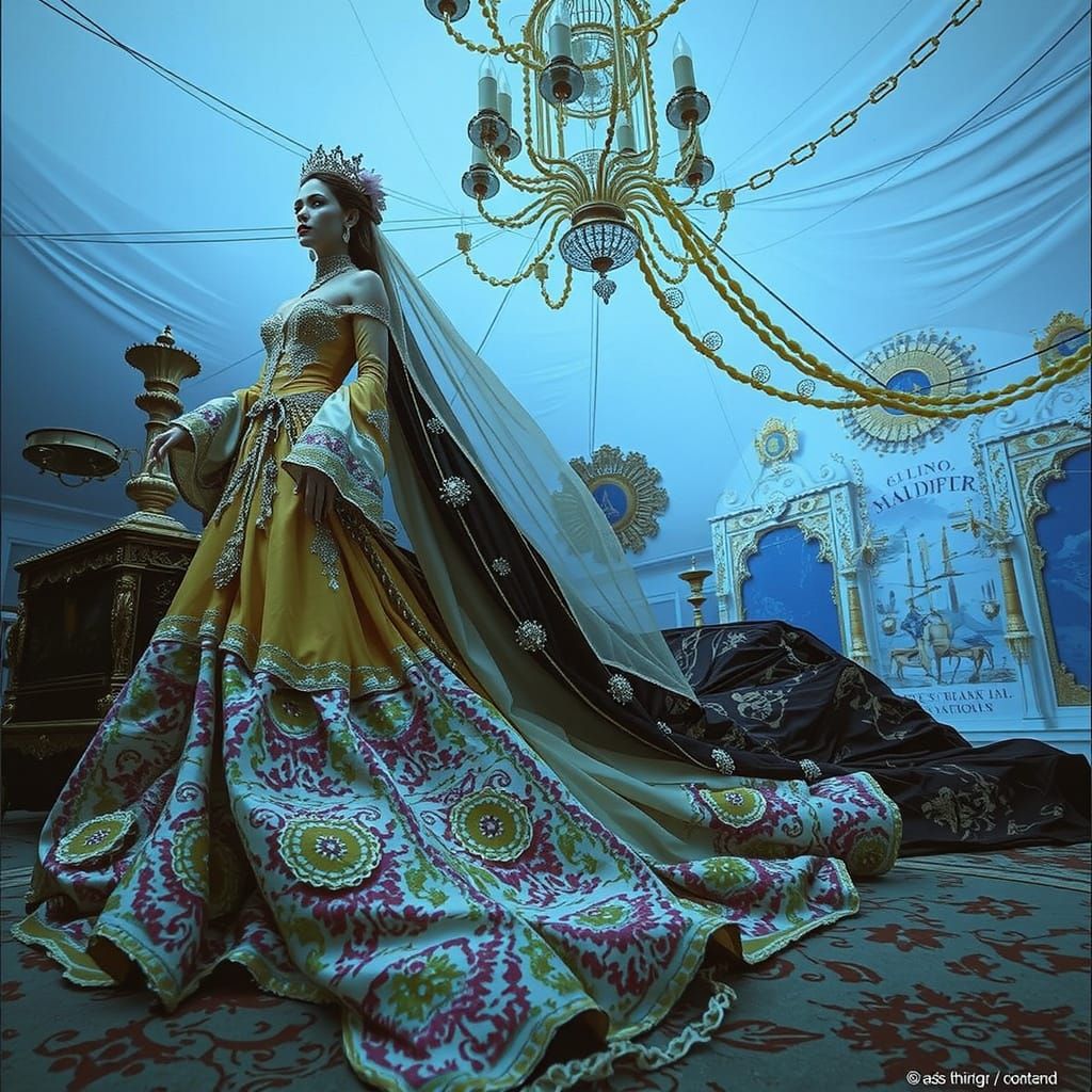 Woman in Opulent Attire: Dramatic Digital Art
