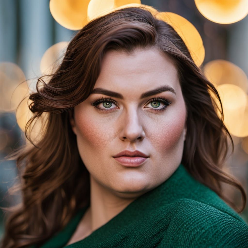 Portrait of Plus-Sized Woman with Golden Bokeh