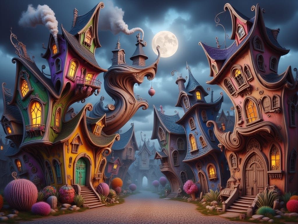 Fantasy Dragons in Halloween Costumes Celebrate on Moonlit T...