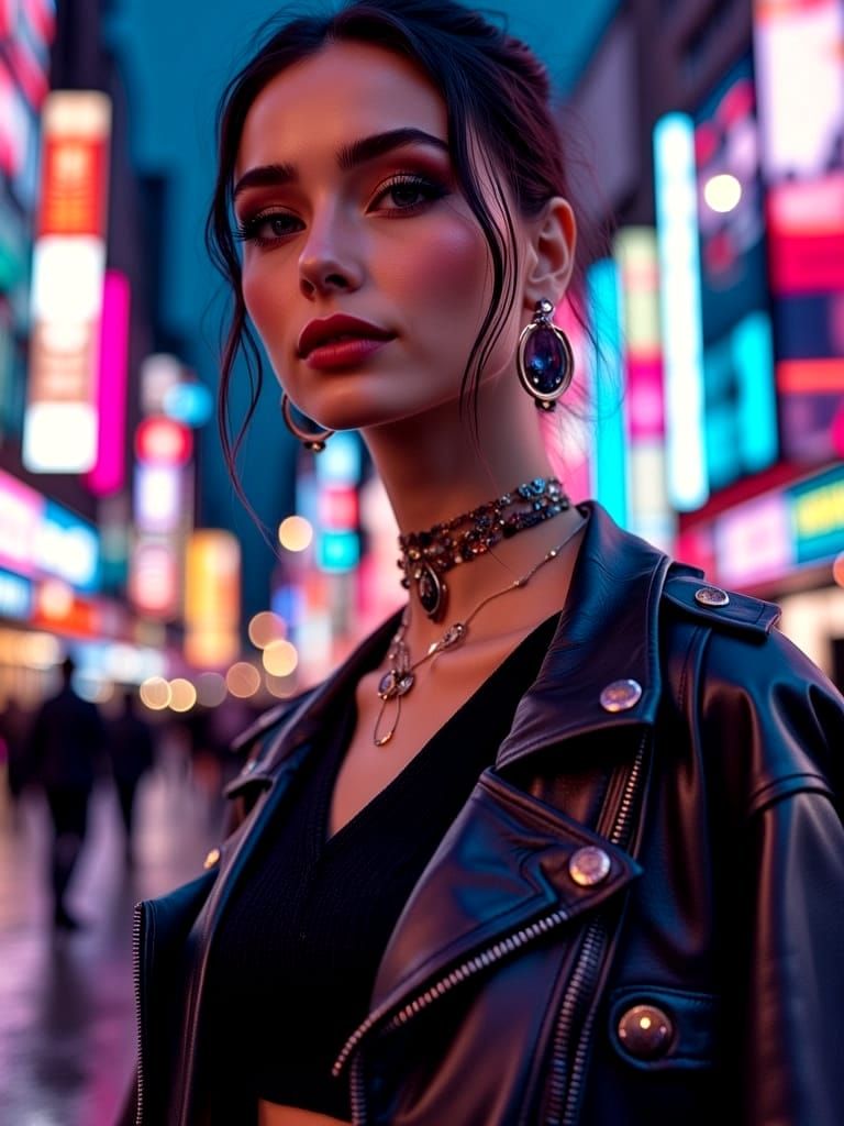 Confident Socialite in Neon City