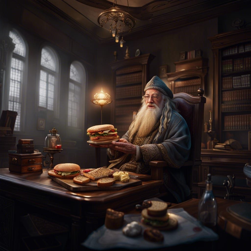 Dumbledore's Sandwich: A Hyperrealistic Fantasy Portrait