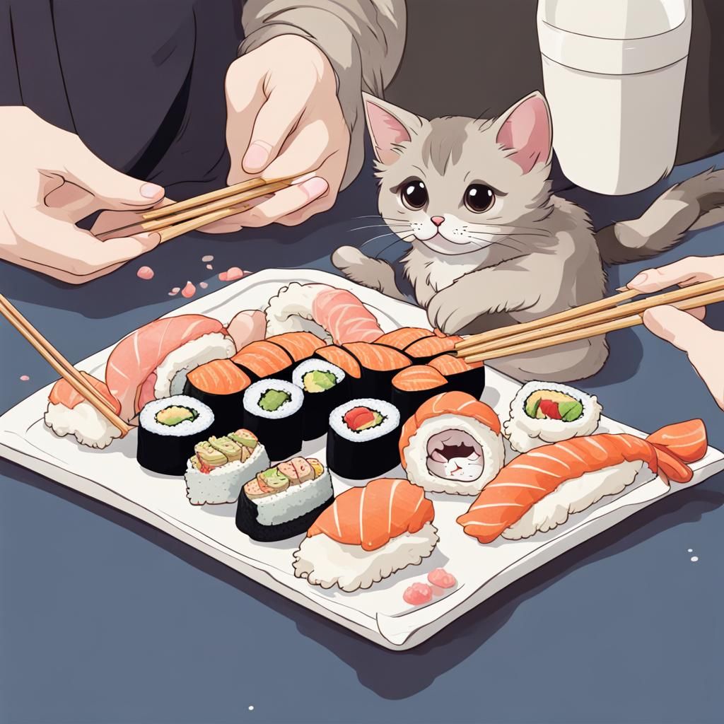 Kitten's Sushi Party With Friends