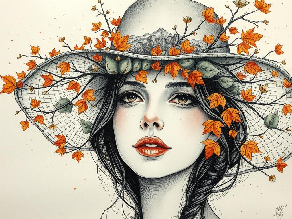 Autumn Woman Portrait in Steampunk Origami Style