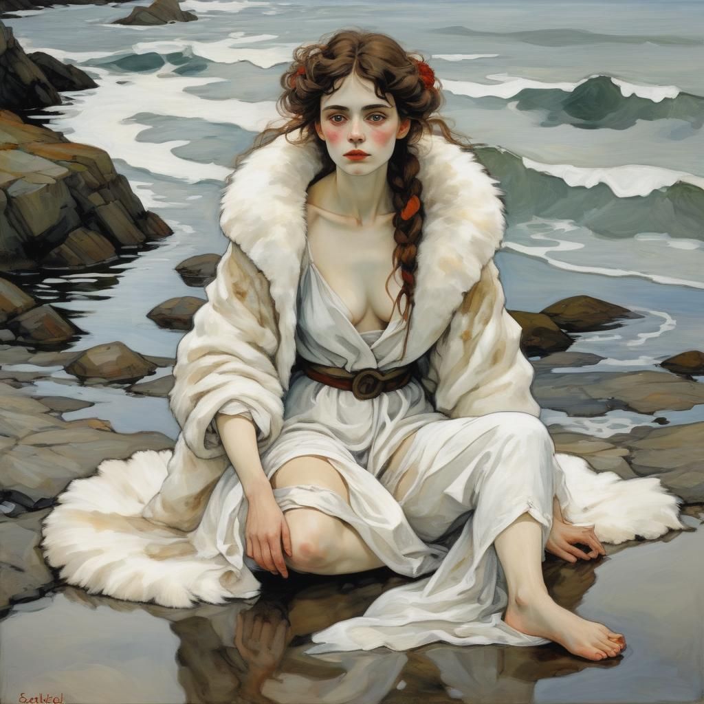 Selkie Woman on Shore: Mythological Art