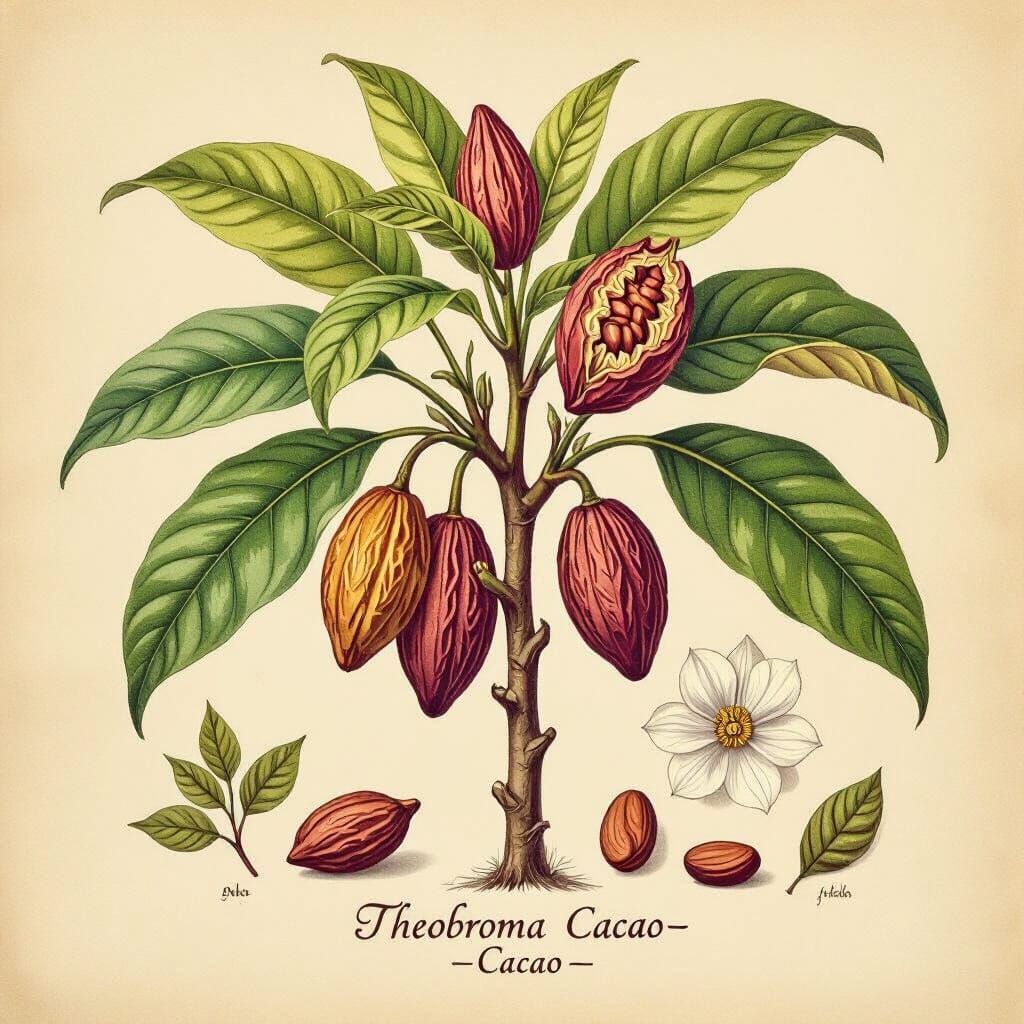 Cacao Plant: Vintage Botanical Herbarium Illustration