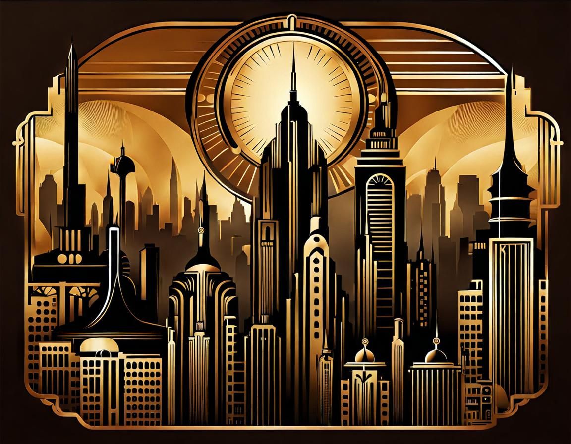 Art Deco Steampunk City Skyline