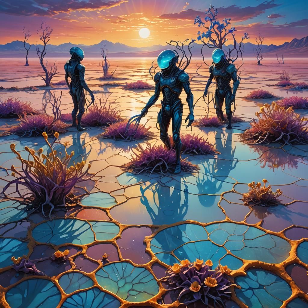 Harvest on Alien Planet: Surreal Oil Painting