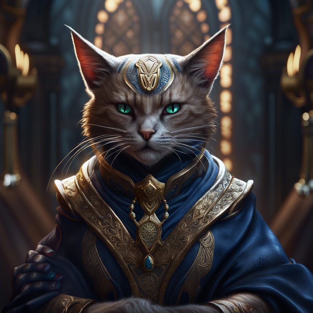 anthropomorphic cat priest with paws