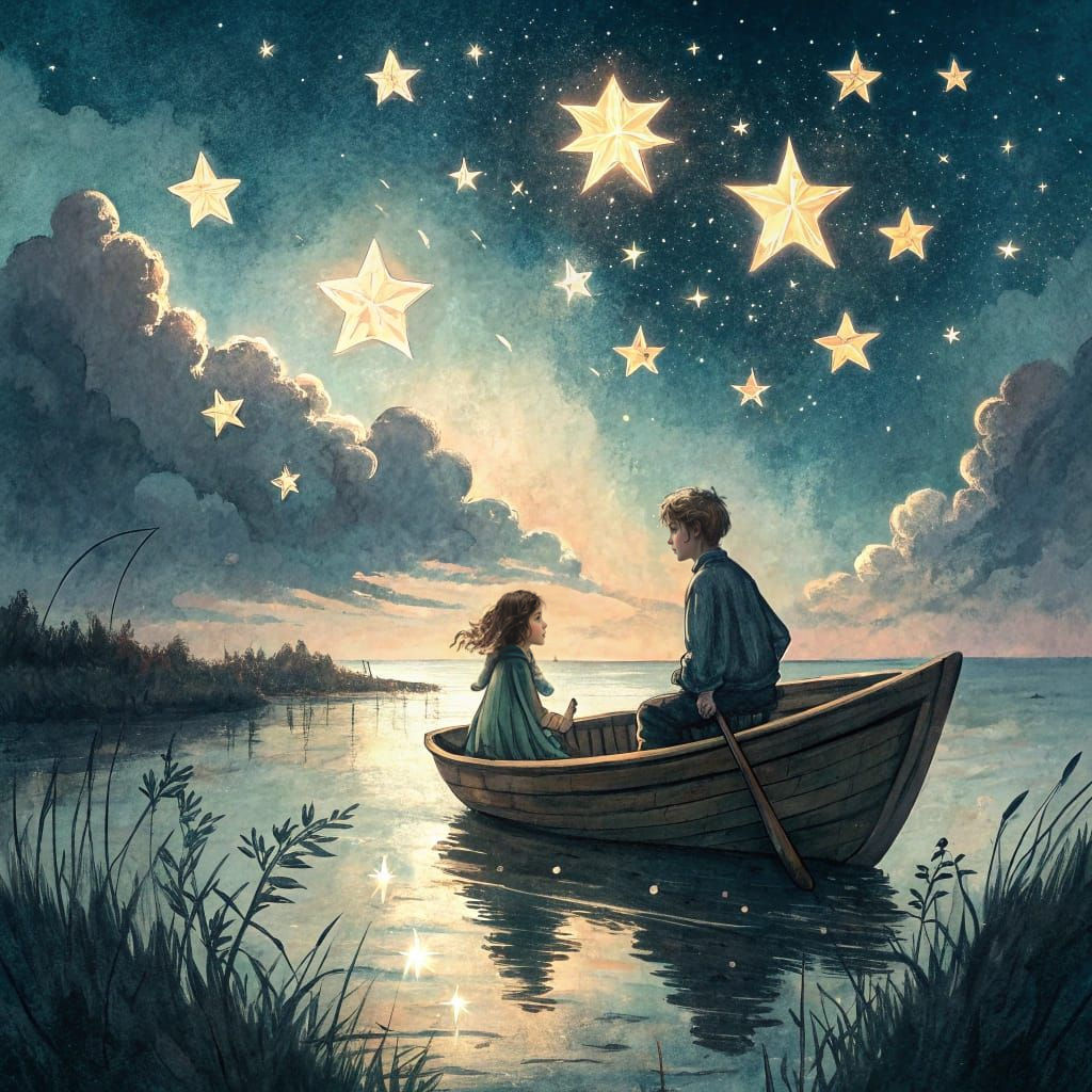 Whimsical Moonlit Voyage in Chiaroscuro