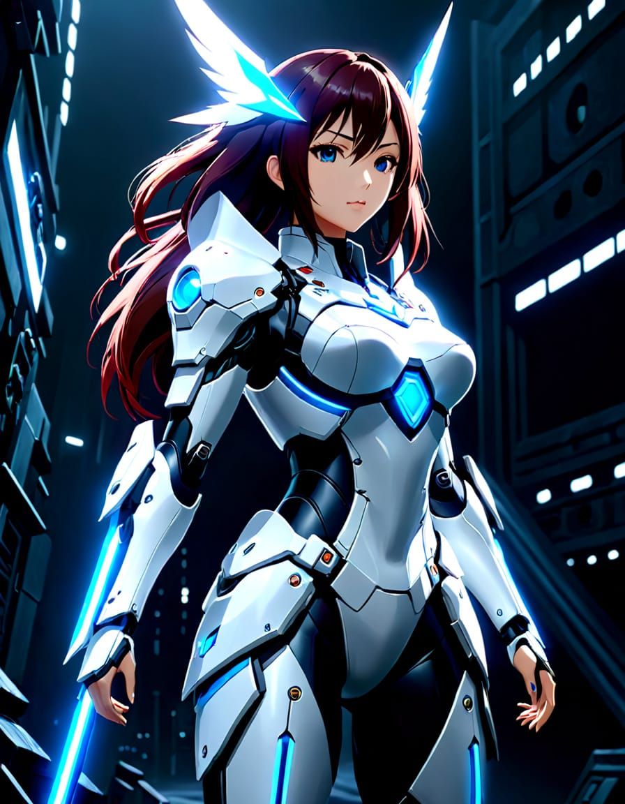 Girl in White and Blue Armor Wields Nintendo Switch Console