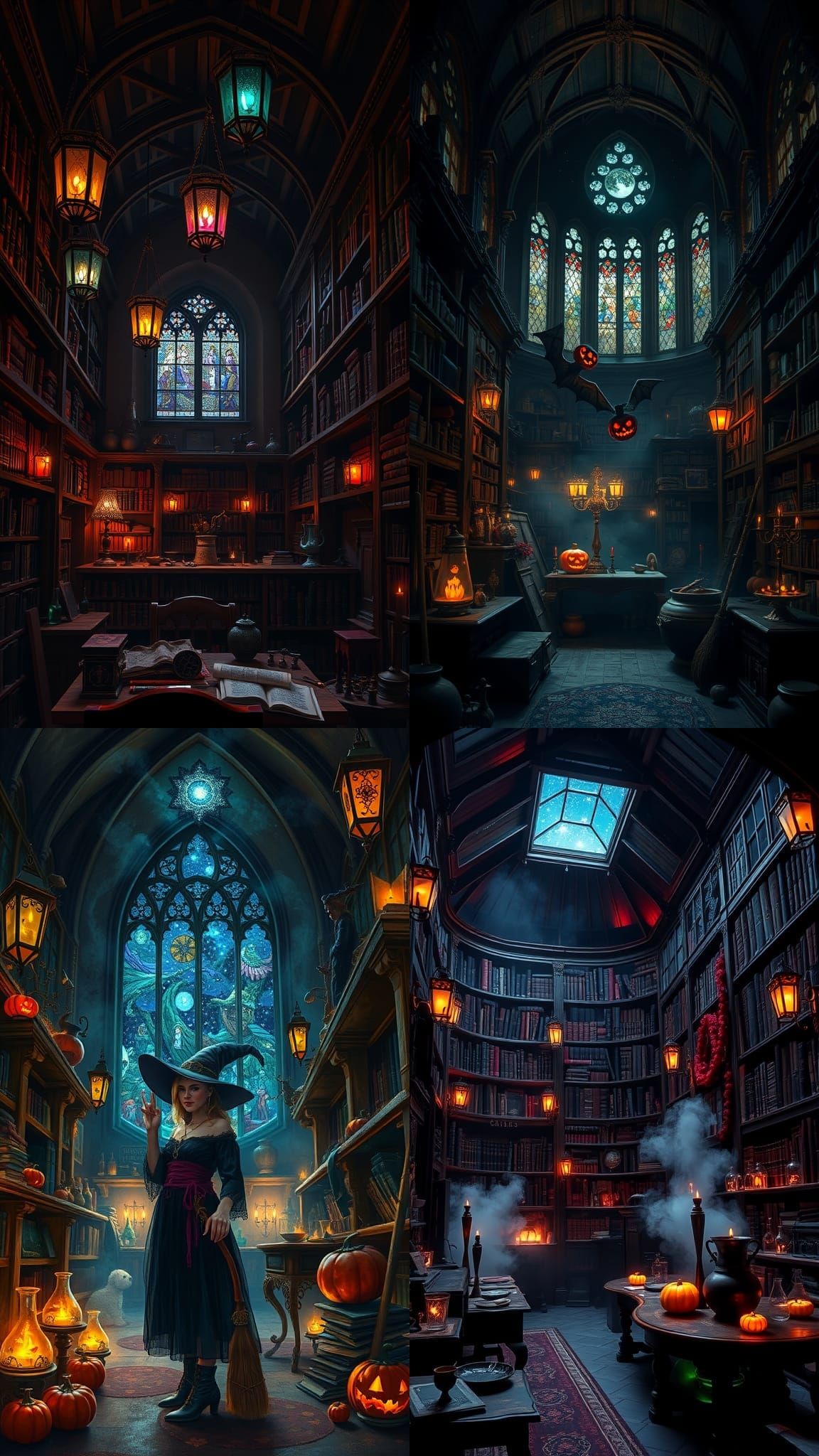 Halloween Library Wallpaper in Fantasy Style