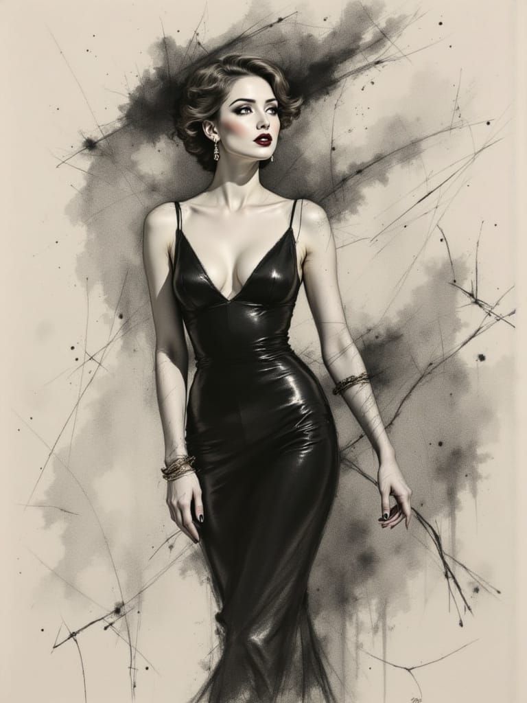 Elegant Woman in Dark Art Deco Style