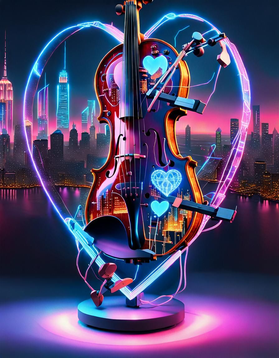 Cyberpunk Android Heart Rising from Violin