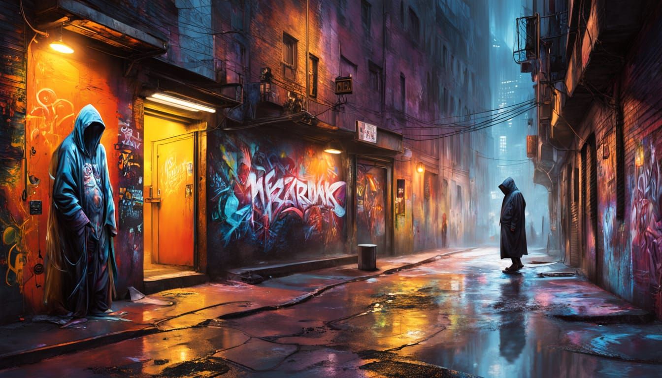 Surreal Encounter in City Alleyway