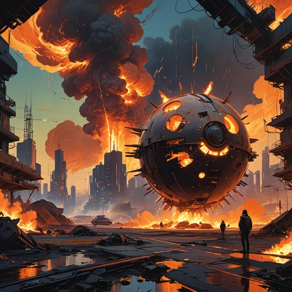 Apocalyptic Fireball Explosion in Dystopian Style