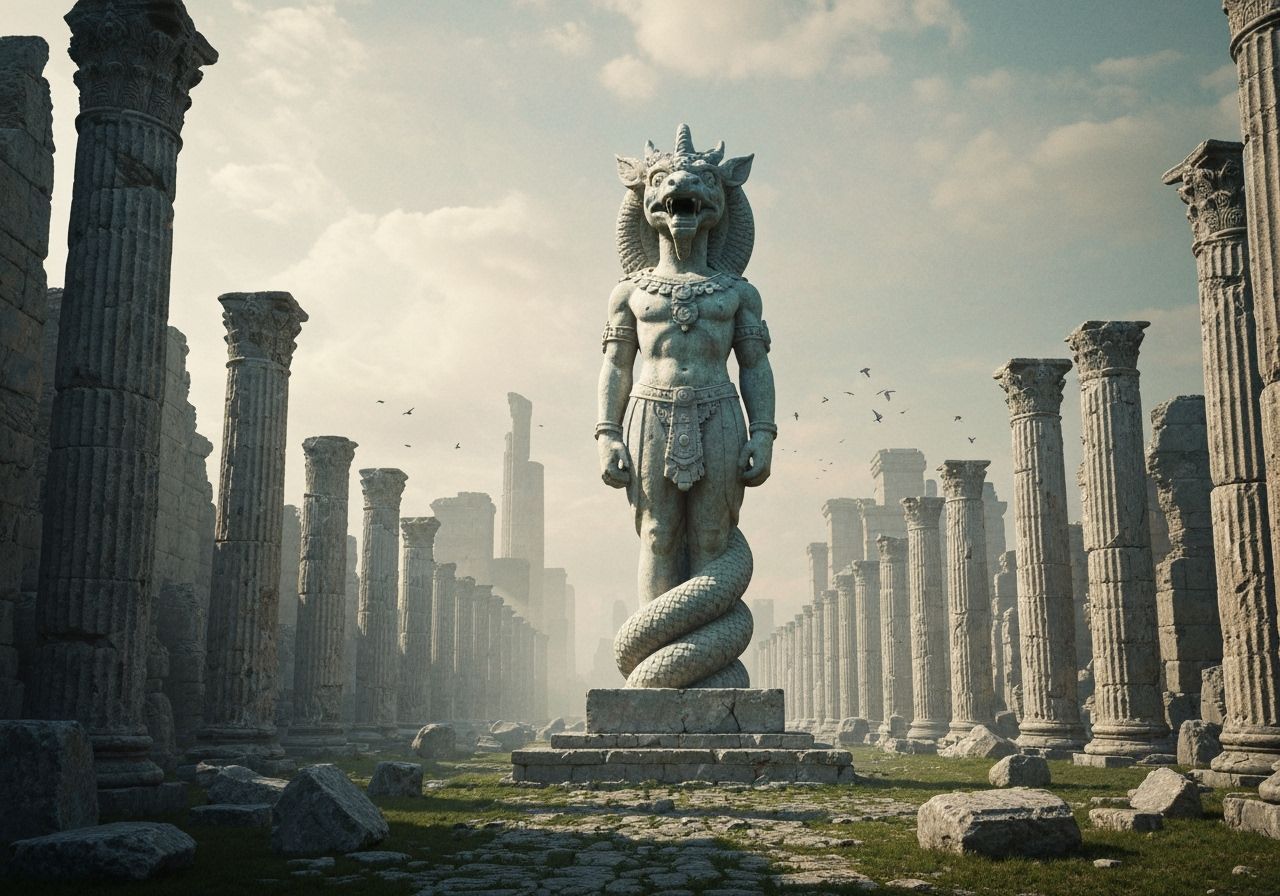 Serpent Deity Statue in Ancient City Ruins