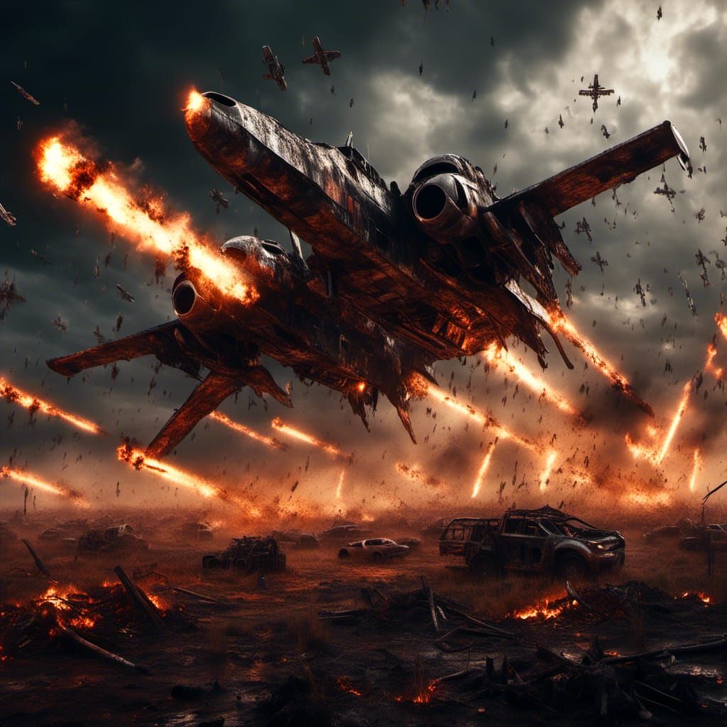 Epic Space Fighters Dogfight Above Burning Fields