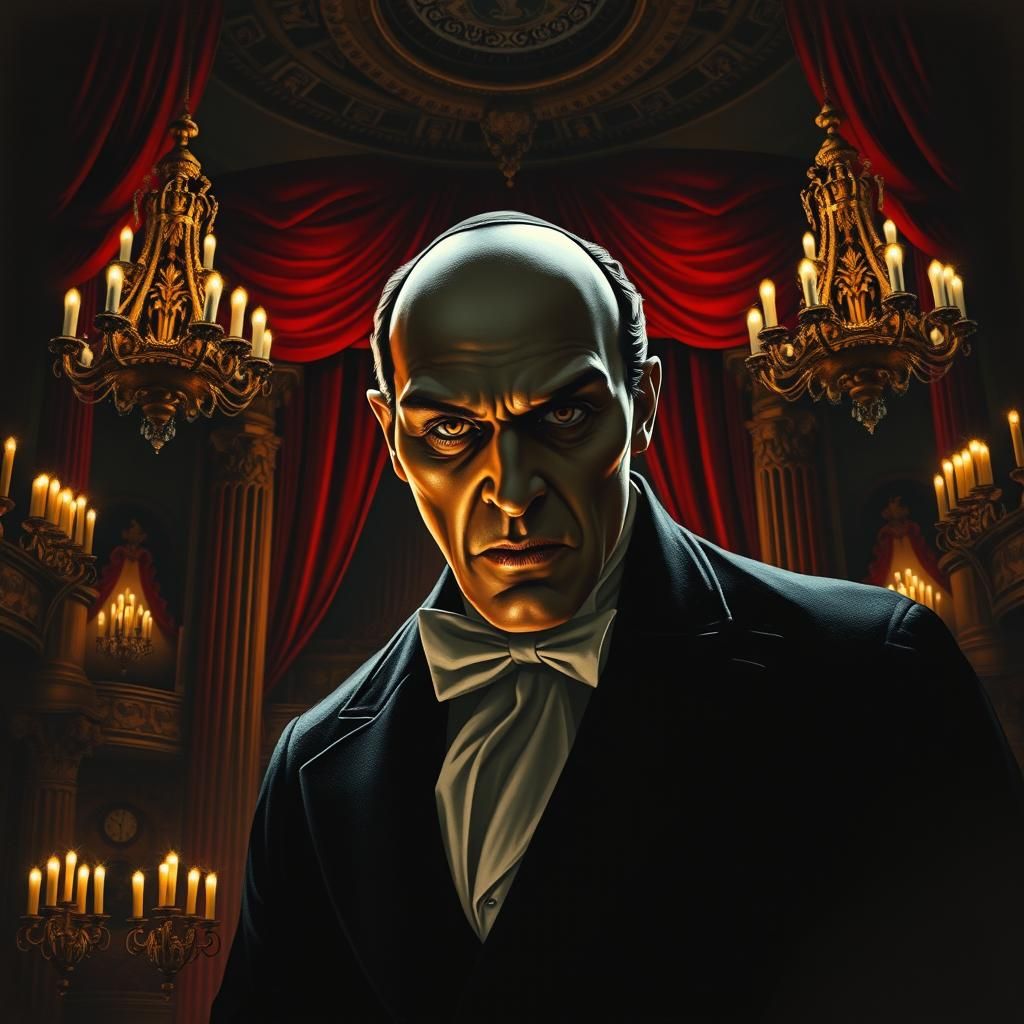 Phantom of the Opera in Expressionist Film Noir Style