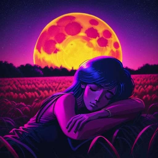 Synthwave Harvest Moon Dreamscape in Neon Retro Style