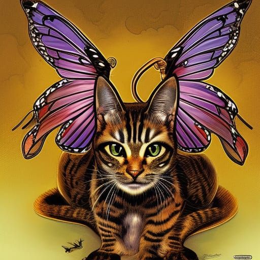 Fire-Breathing Cat with Butterfly Wings: Comic Book Art