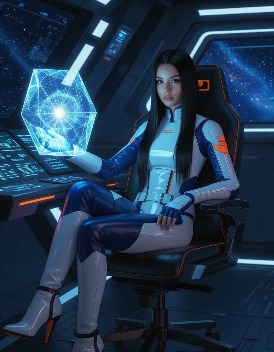 Futuristic Navigator with Crystal Galaxy Map