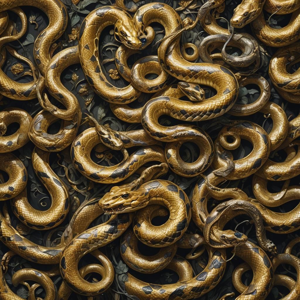 Fierce Golden Snake: Gouache and Matte Painting