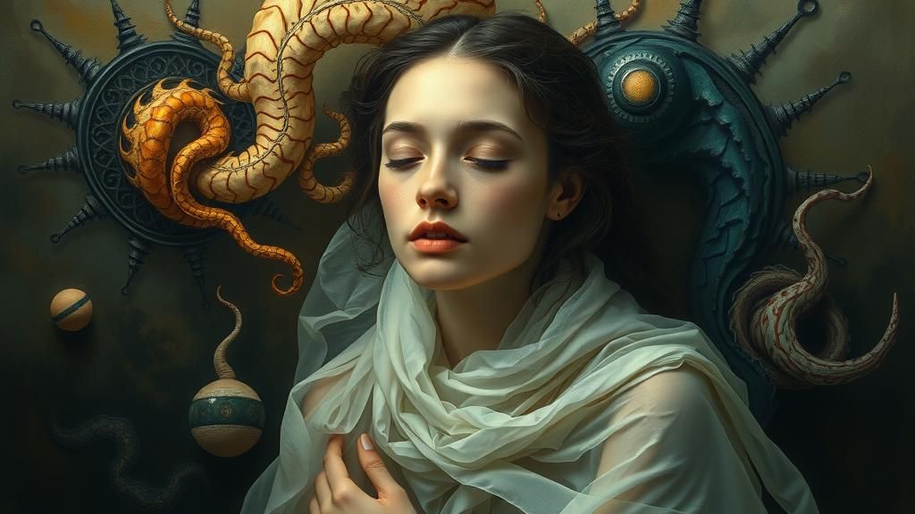 Dreamlike Woman in Surrealist Landscape