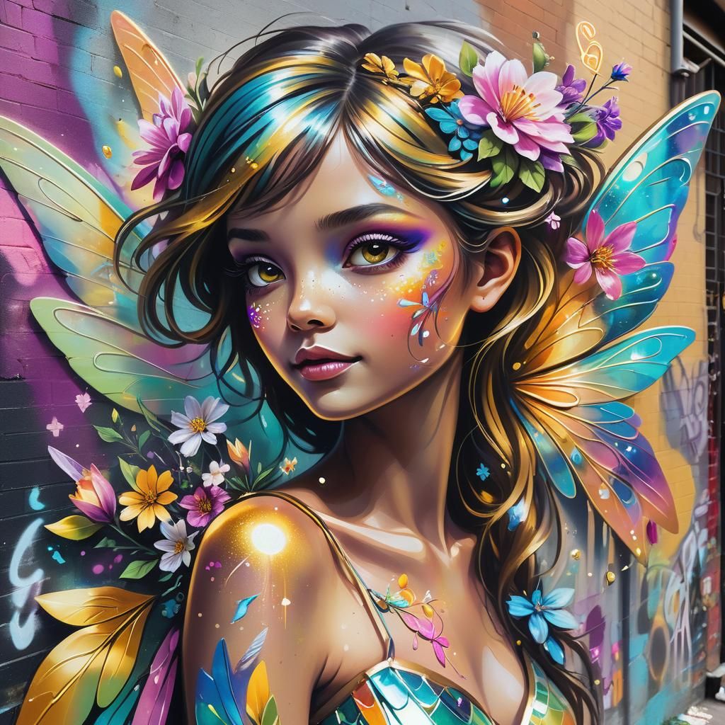 Magical Fairy in City Alleyway Street Art