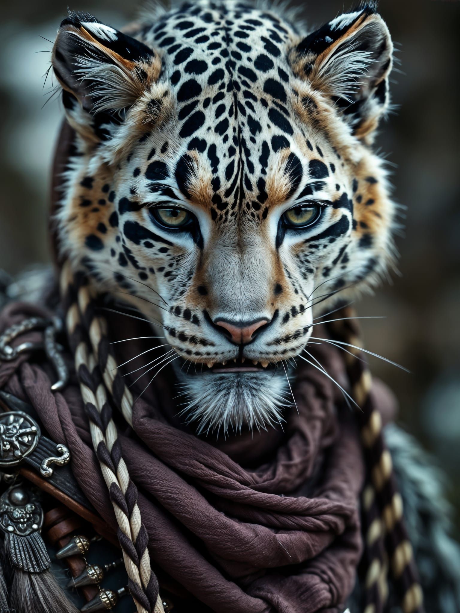 Snow Leopard Girl with War Paint: 4K Photo