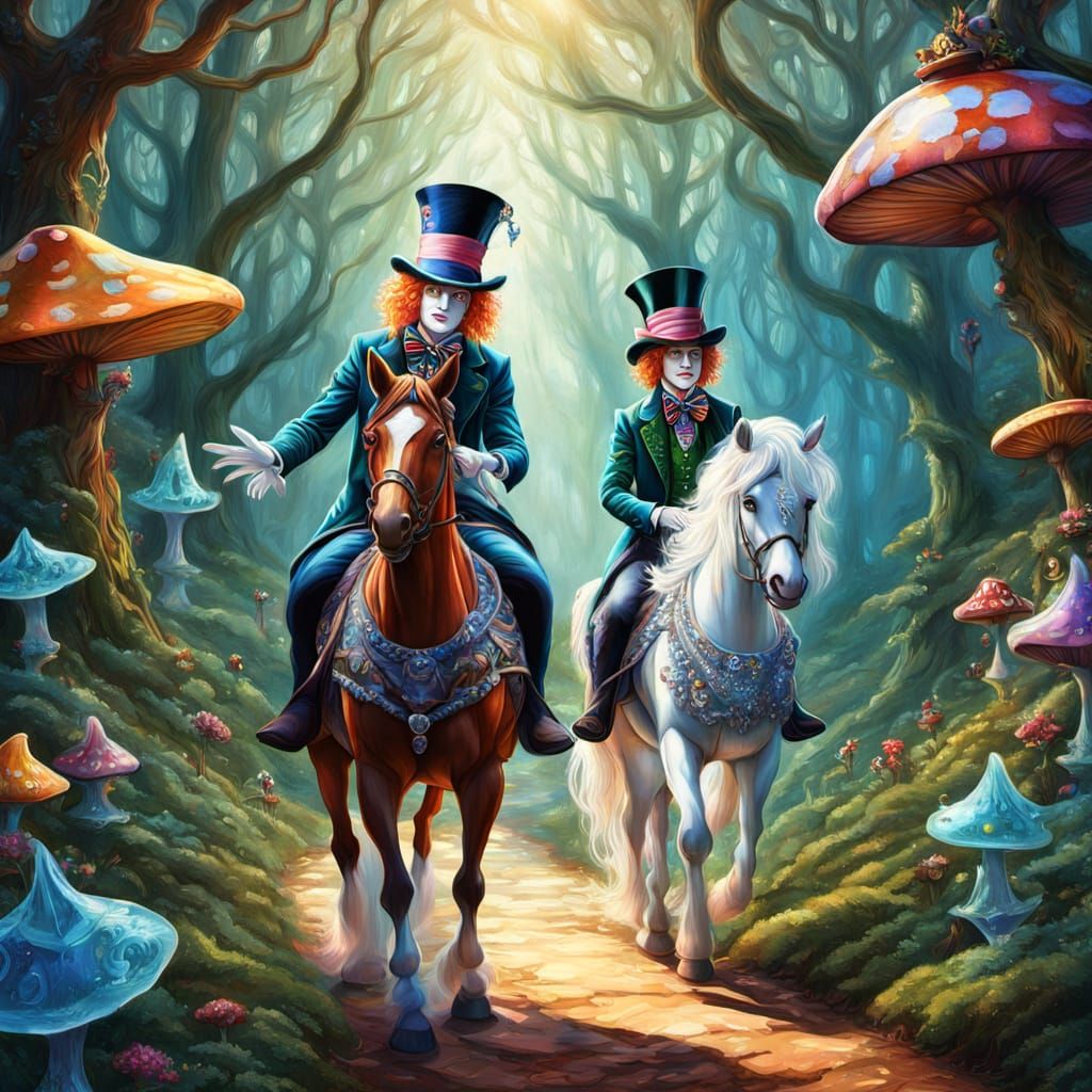 Mad Hatter and Ice Queen Ride Painted Ponies