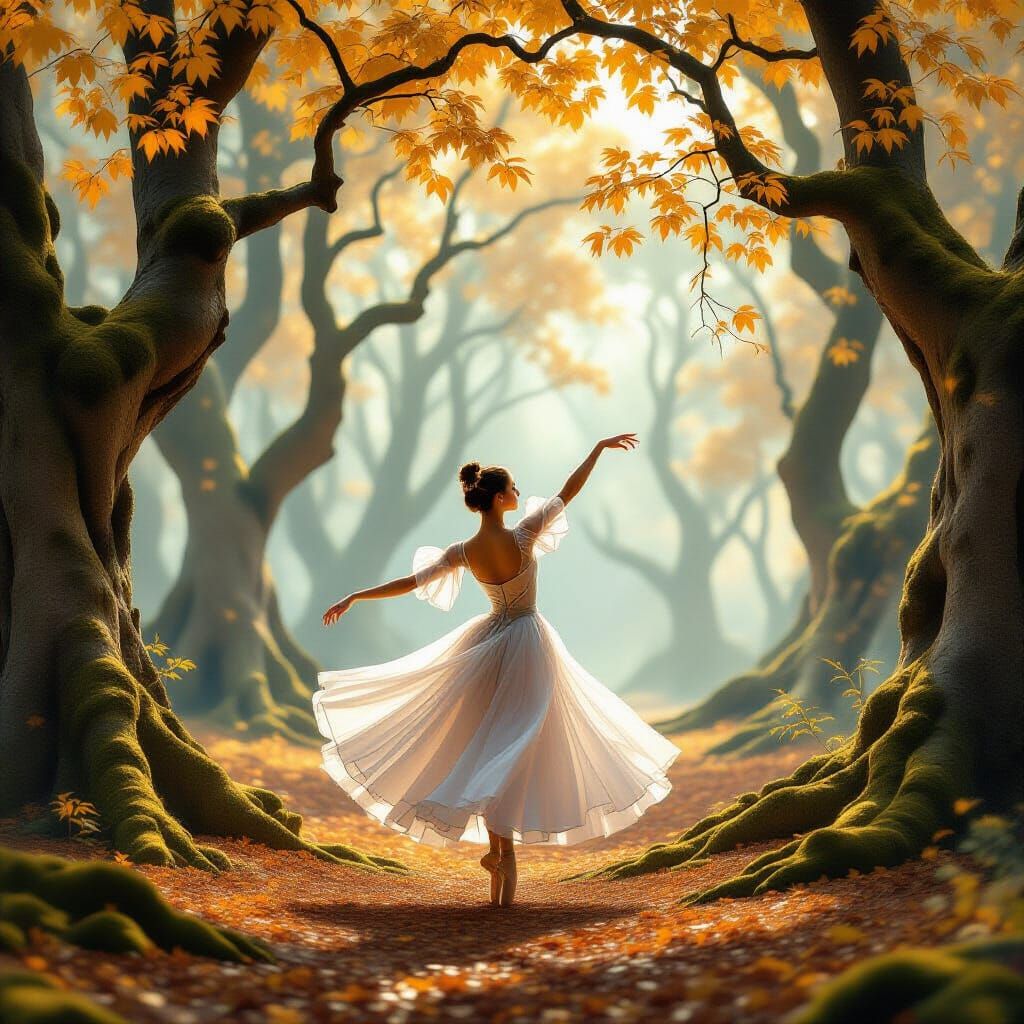 Ballerina Pirouettes in Ancient Mossy Forest