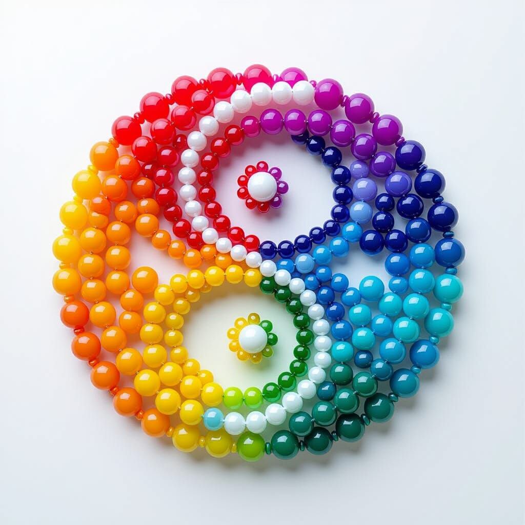 Rainbow Beads Create Yin Yang Symbol in Dreamlike Style