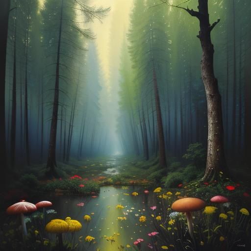 Misty Forest: A Baroque-Style Impressionist Painting