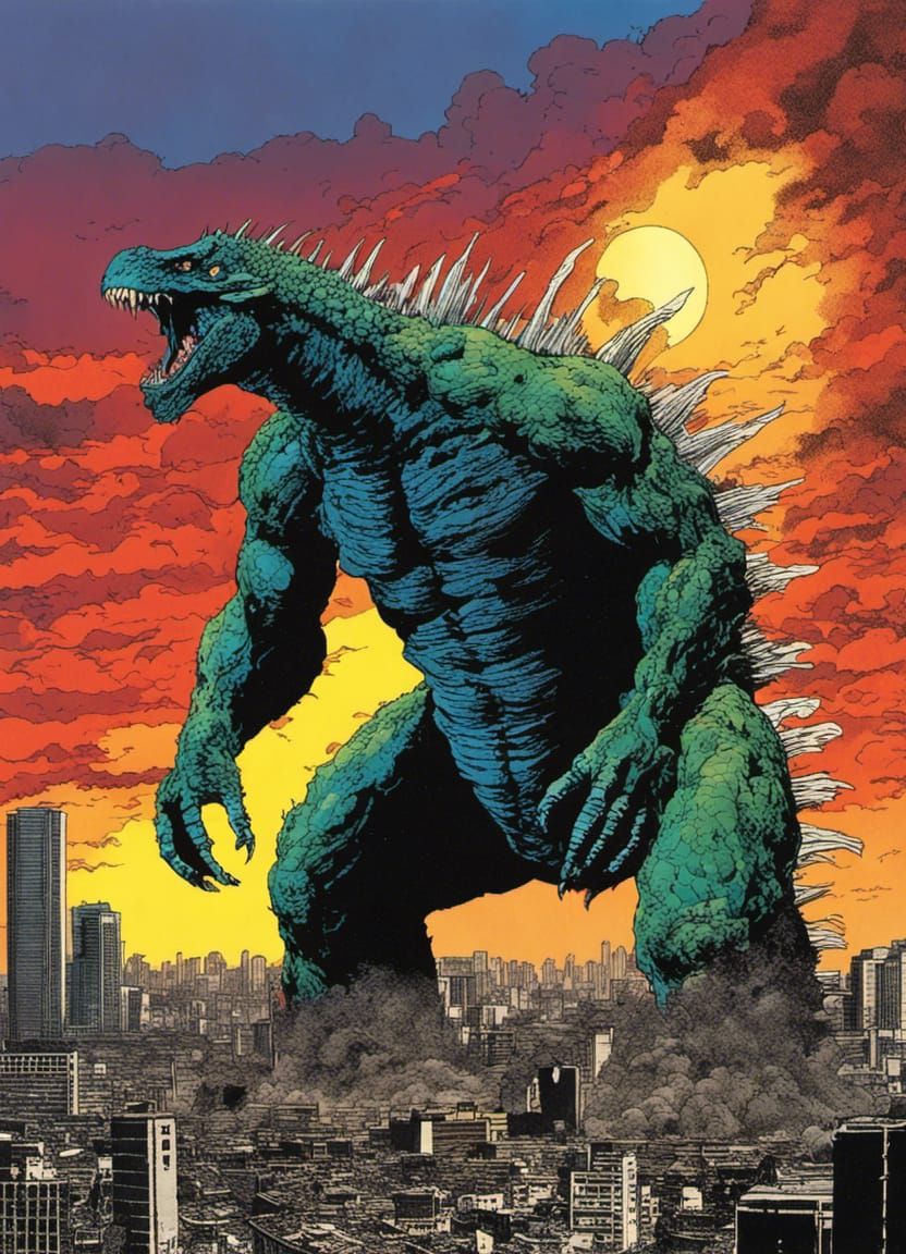 Zombified Godzilla in Ruined Tokyo: 1980s Trading Card