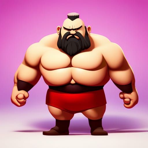Zangief as Toddler: Pixar-Style 3D Digital Art