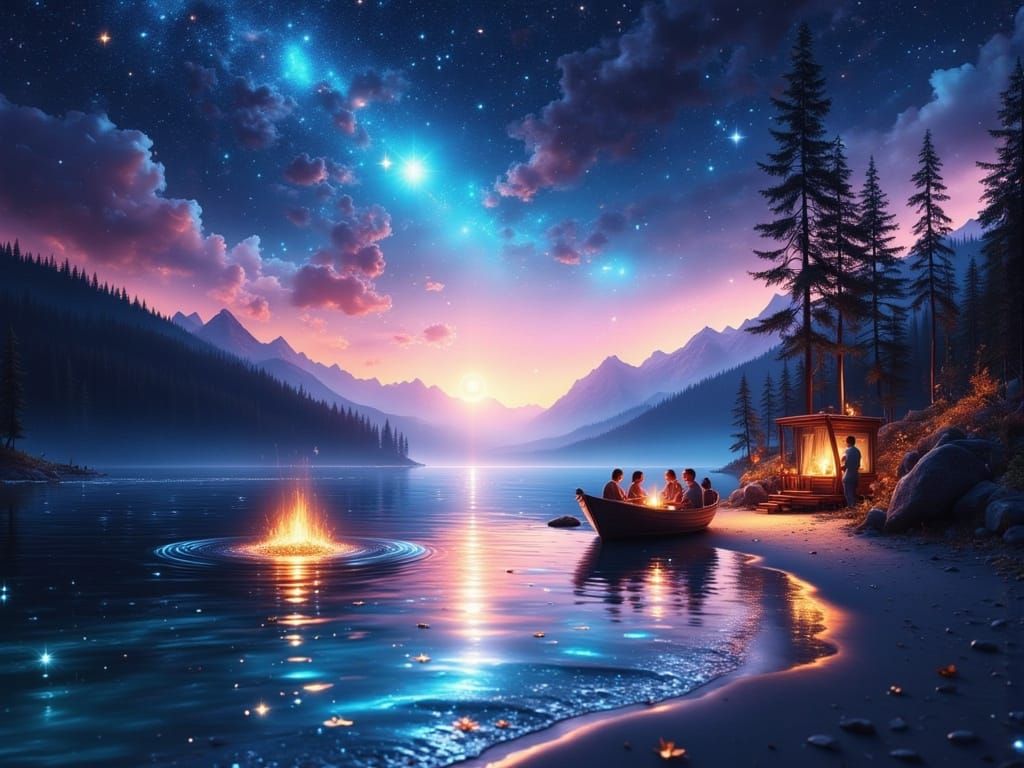 Twilight Beach Bonfire: Impressionist Nature Photography