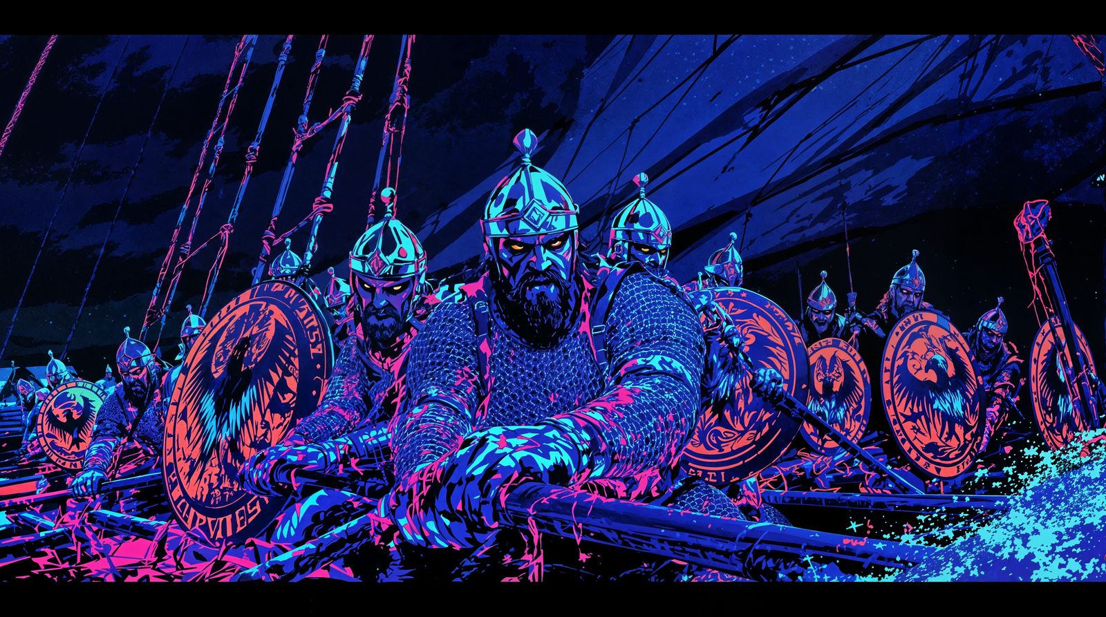Vikings Ashore in Ultraviolet Blacklight Style