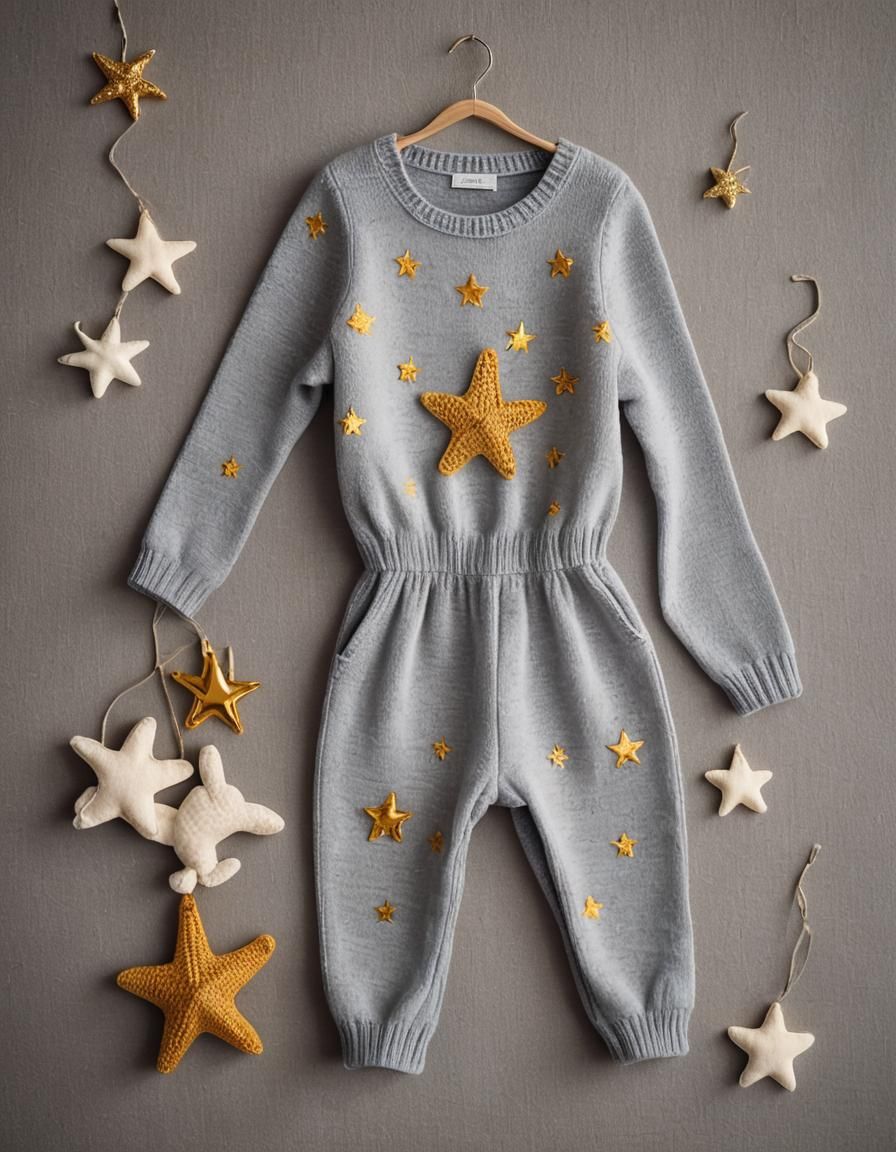 Soft Crochet Children's Jumpsuits with Golden Star