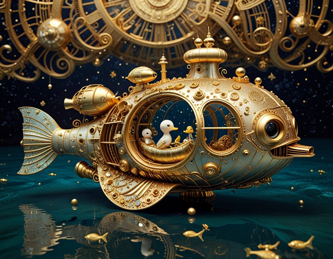 Jules Verne's Nautilus Submarine in Klimt Style