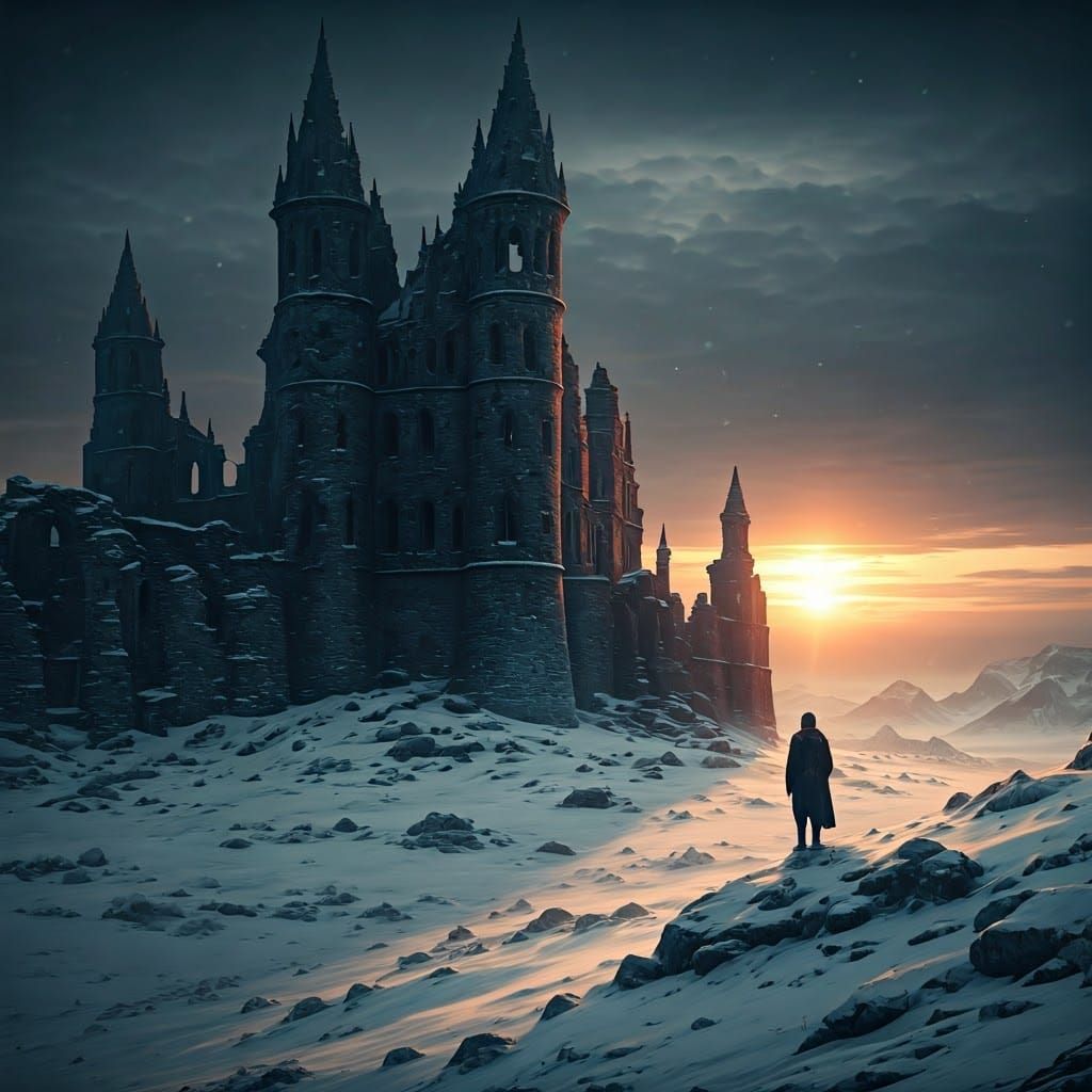 Ethereal Post-Apocalyptic Landscape at Sunset