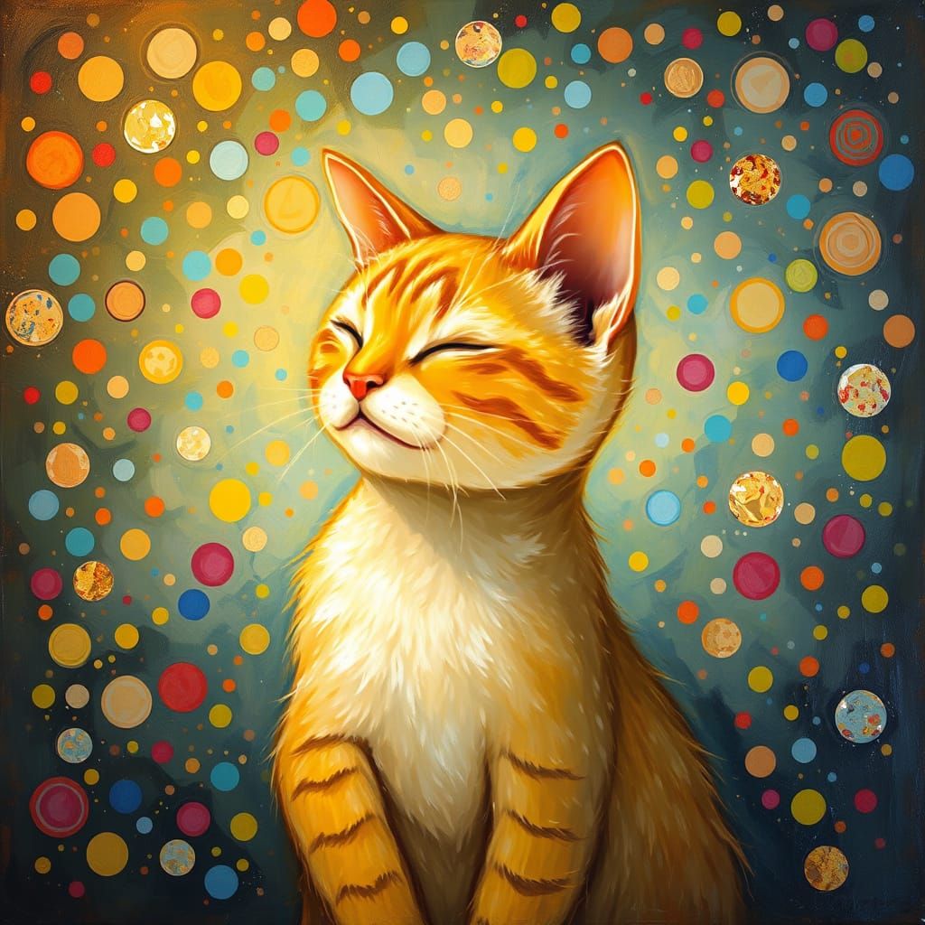 Whimsical Cat in Dreamlike Oil Painting