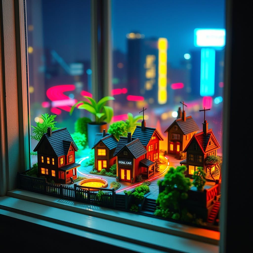 Cyberpunk Village at Night