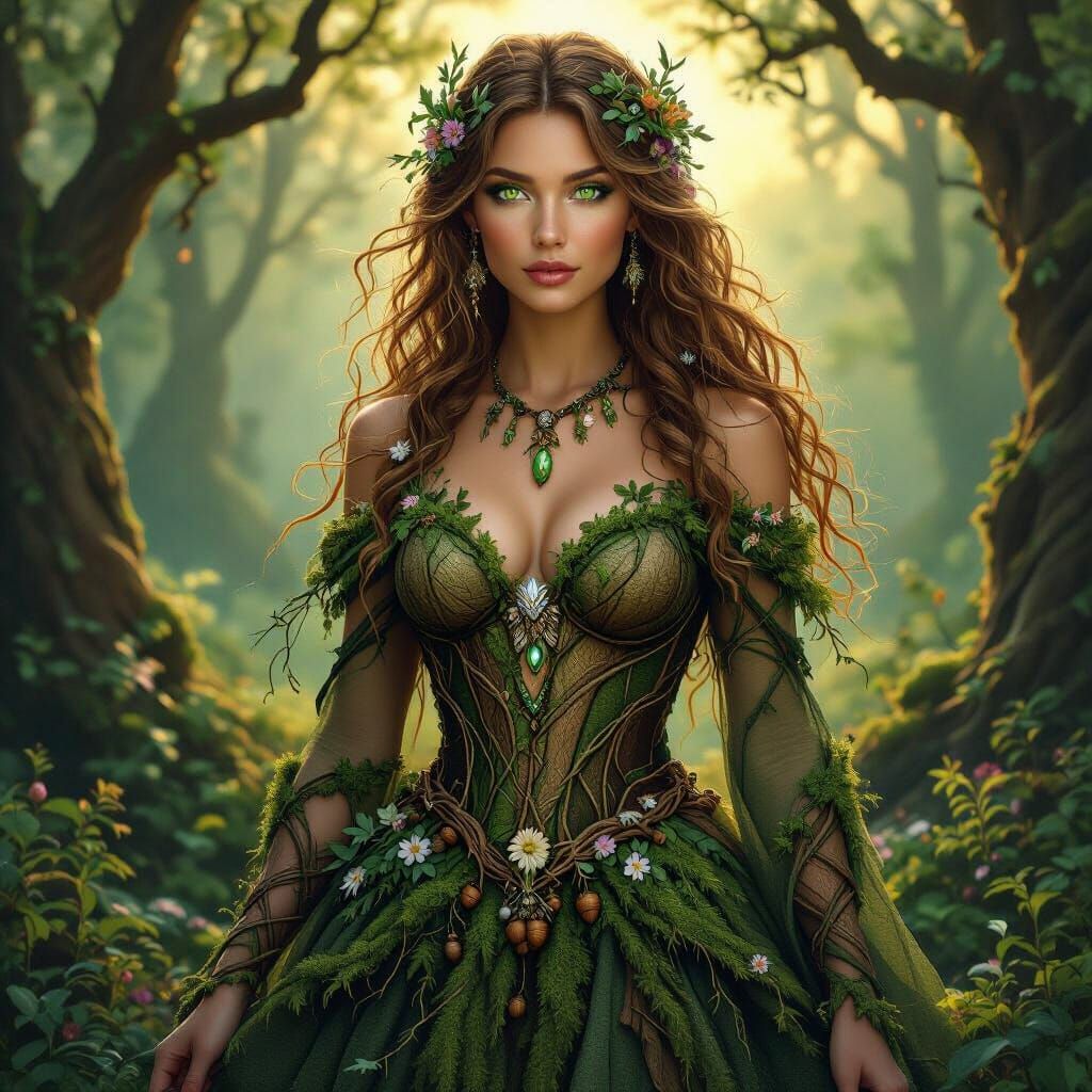 Earth Goddess in Enchanted Forest, Fantasy Art