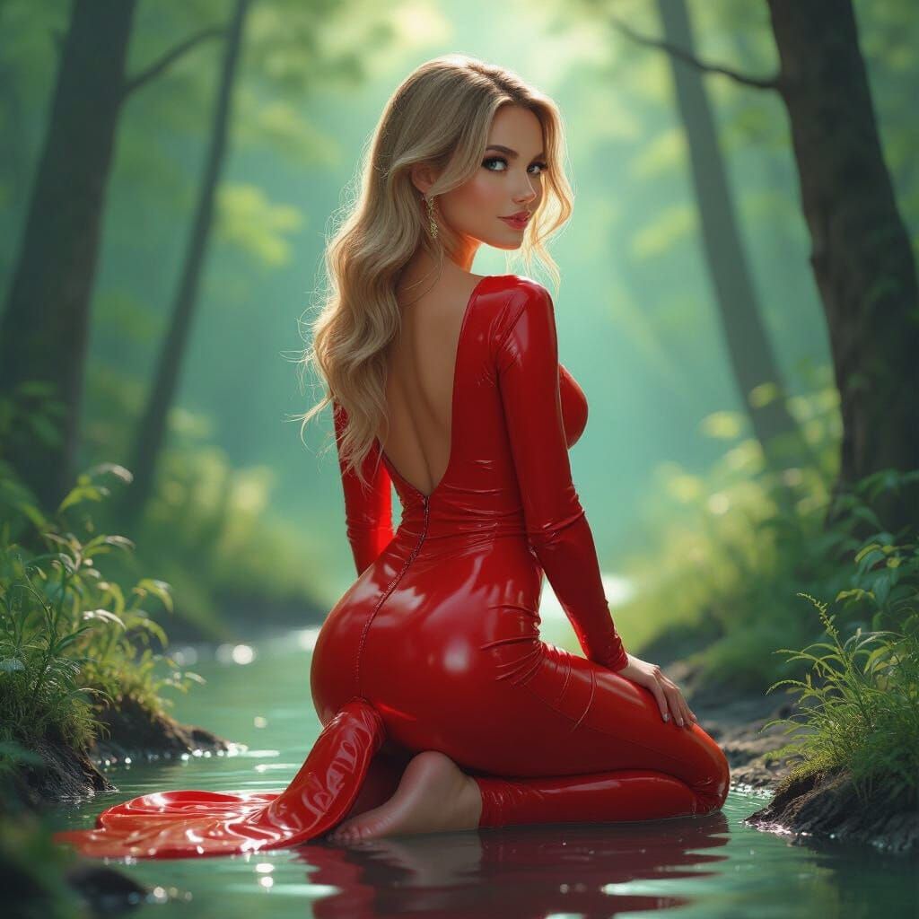 Girl with Snail Tail in Forest, Futuristic Style